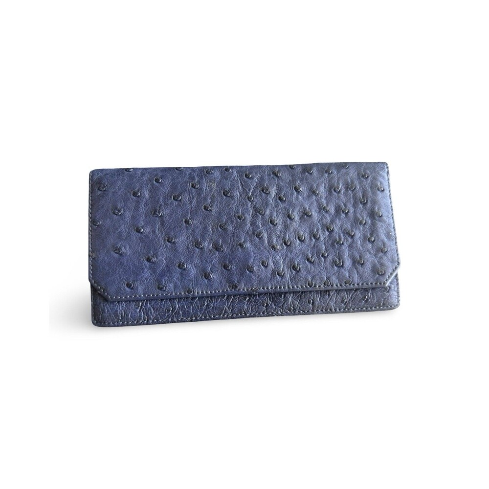 Genuine Ostrich Leather Long Flap Wallet Purple Envelope Excellent-From Japan